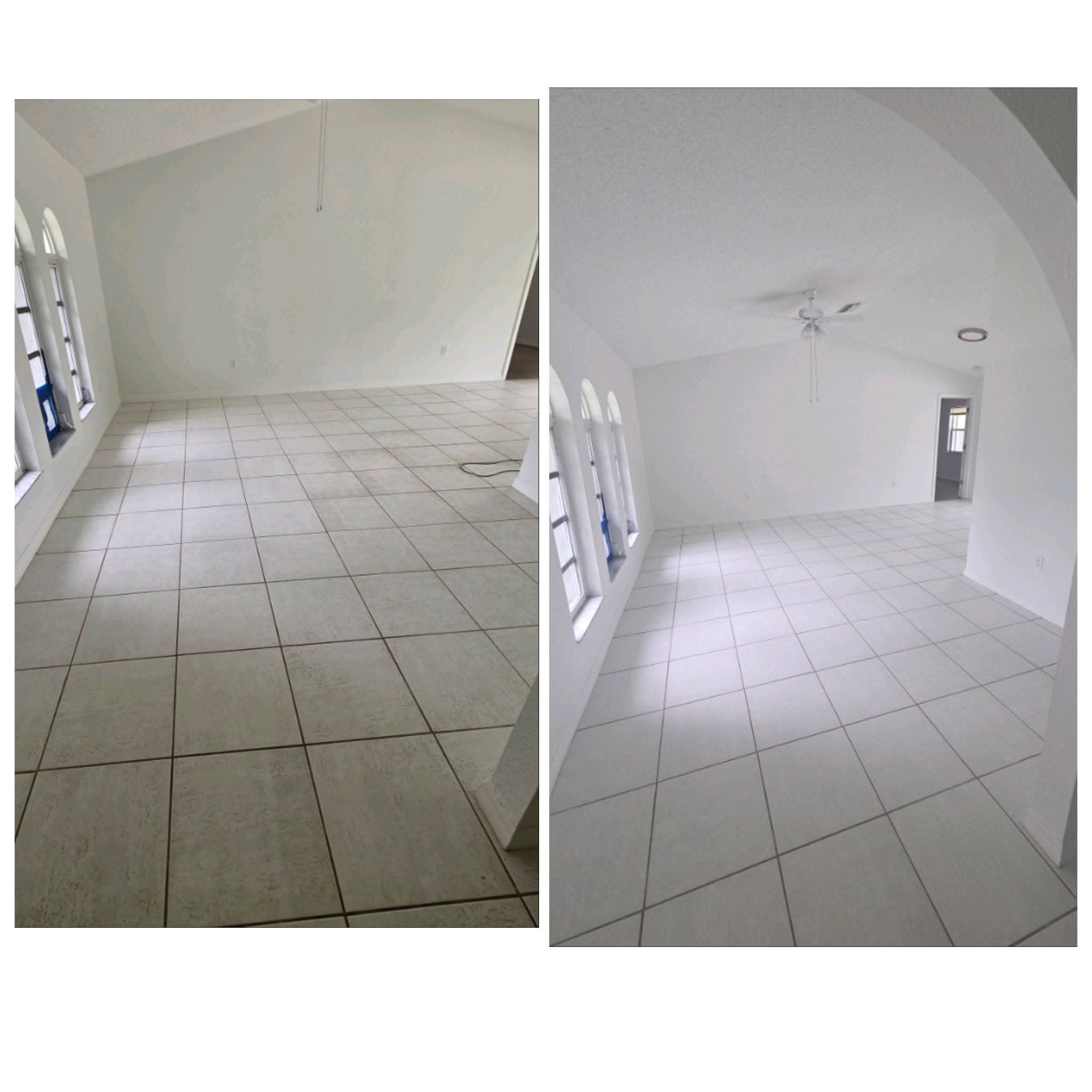 Before and after of a tiled room cleaned bright